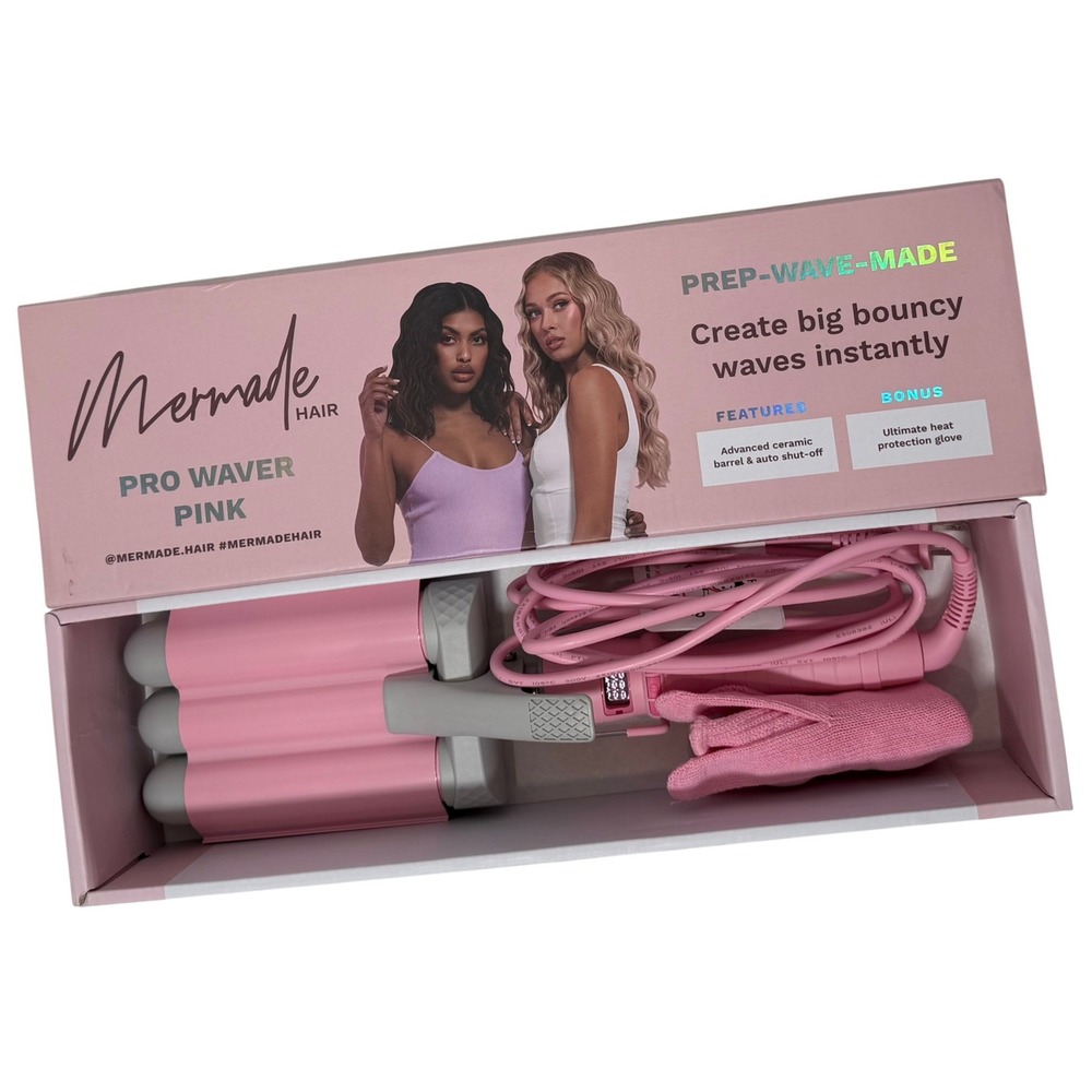 Mermade Hair Pro Waver Pink OS 32mm/1.25" Hair Tool Triple Barrel - Open Box